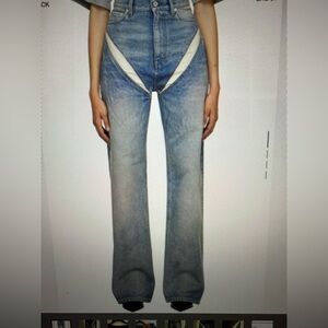 Y/Project Light Blue Two-Tone Flare Jeans